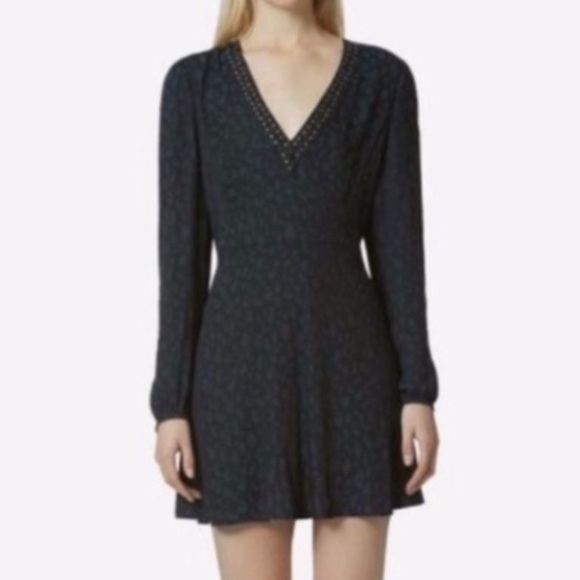 Avec Les Filles Leopard Print Blue & Black Long Sleeve Mini Dress Size XS - Picture 11 of 11